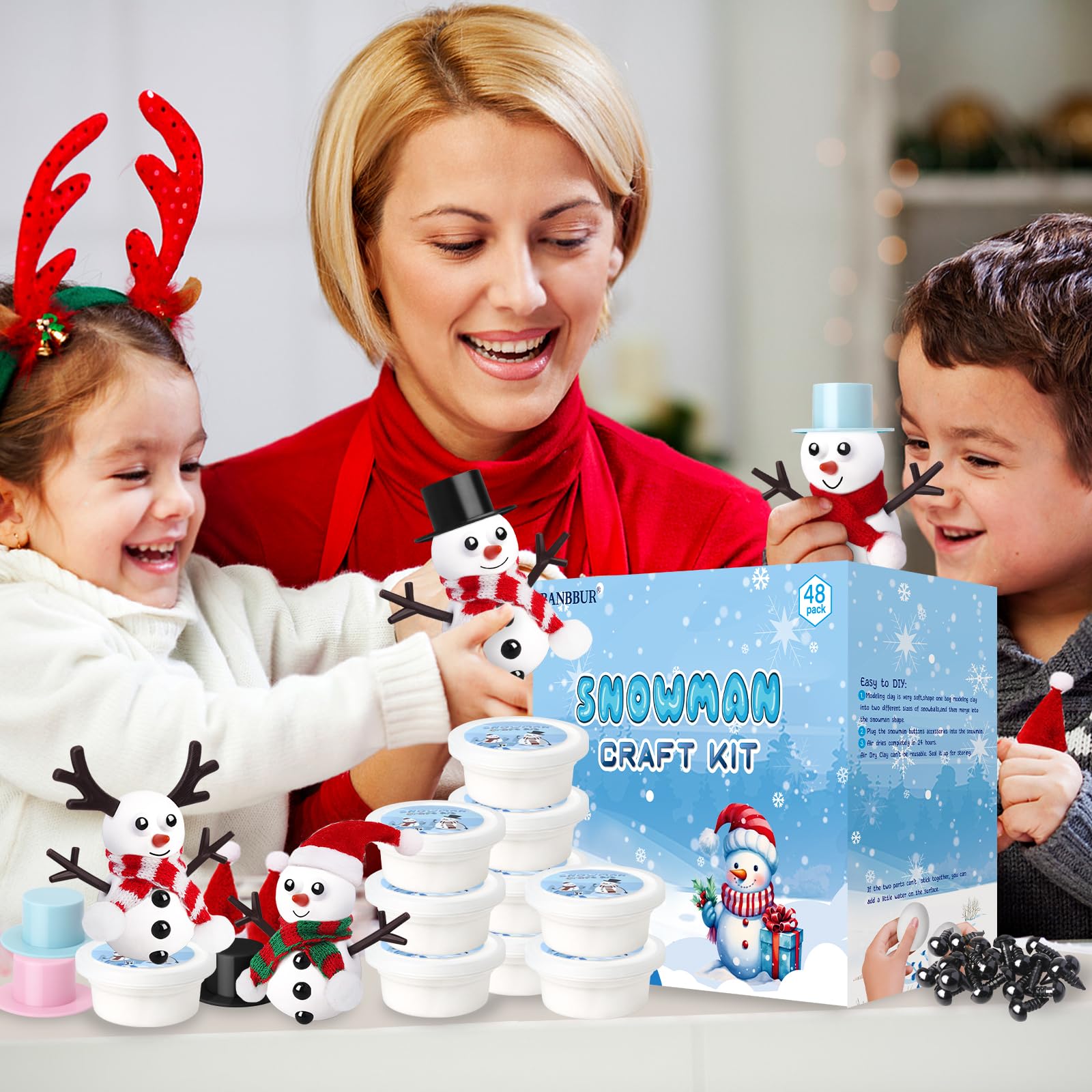 BANBBUR Paquete de 48 rellenos de calcetines para niños, manualidades de Navidad para niños a granel, kit de muñeco de nieve, manualidades de muñeco de nieve, arcilla de modelado, relleno de