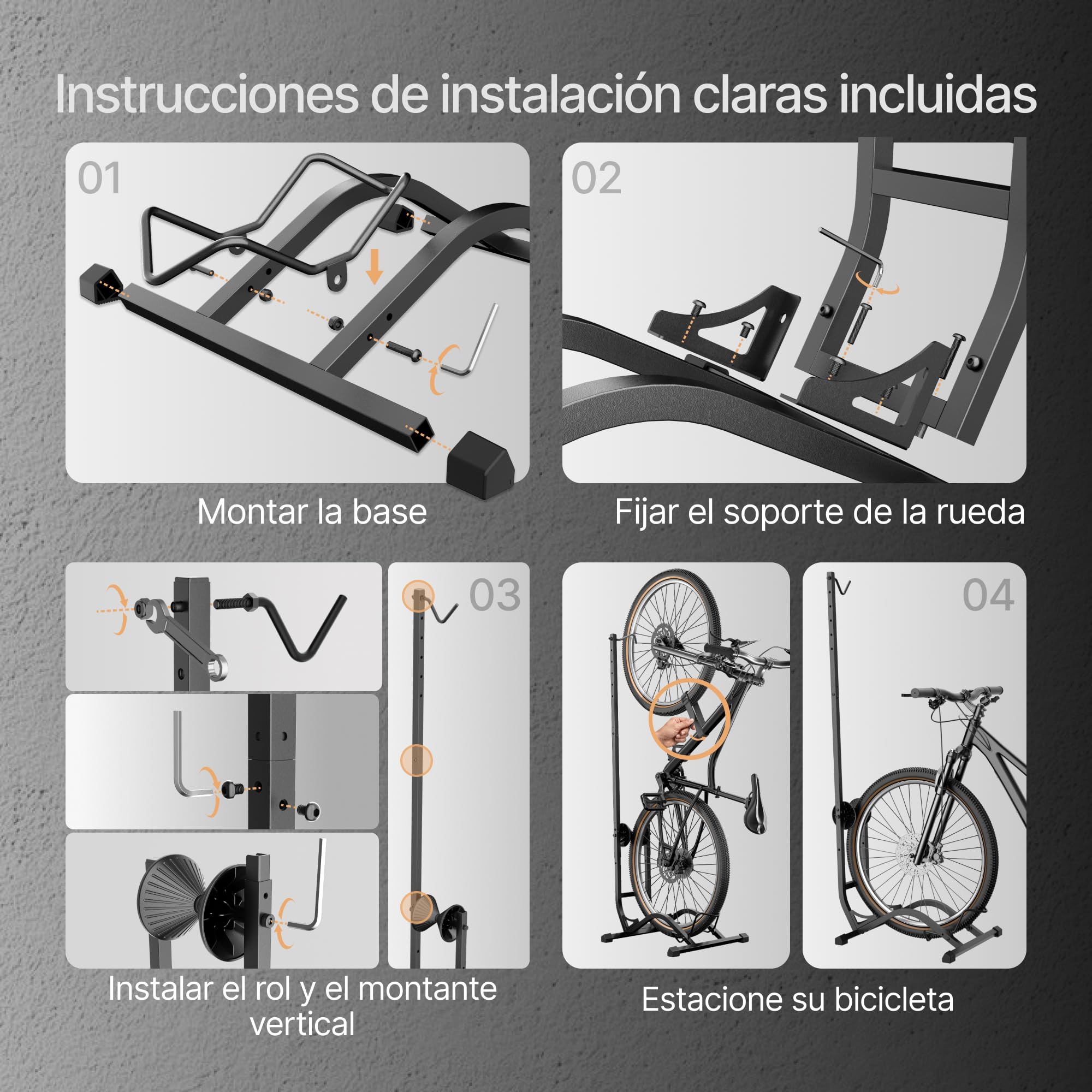PEGZONE Soporte Vertical para Bicicleta, Hasta 35 kg, Negro | Soporte de Suelo para Bicicletas de 20 a 27 Pulgadas y Neumáticos de hasta 90 mm, Altura Ajustable, MTB y Carretera