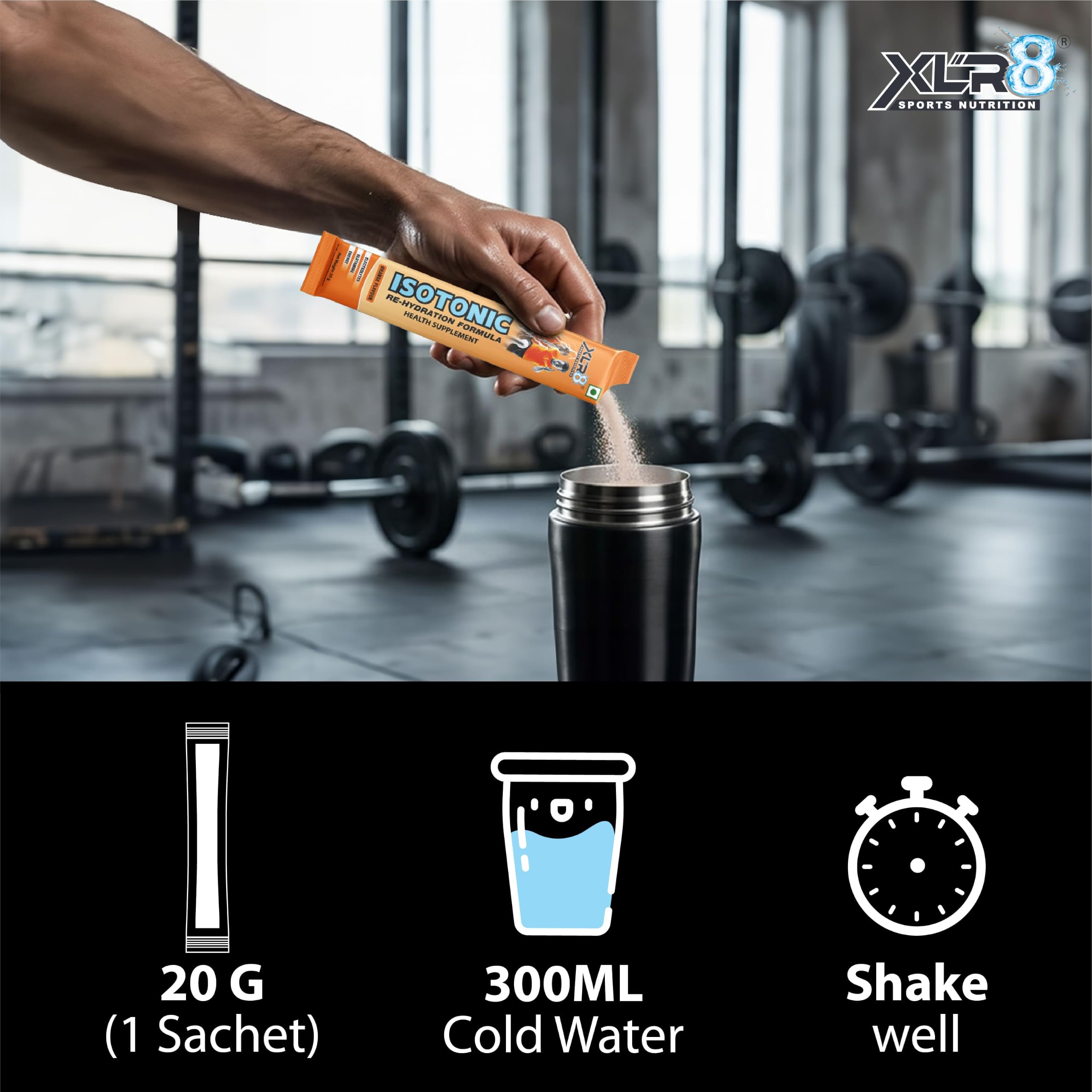 XLR8 Electrolytes Powder (15 x 20g with Shaker) | High Performance Isotonic Sports Hydration & Energy Drink Mix with Sodium, Potassium, Magnesium, Glucose & Glutamine | Instant Rehydration for Workout, Running & Endurance |Orange — Amazon image 5
