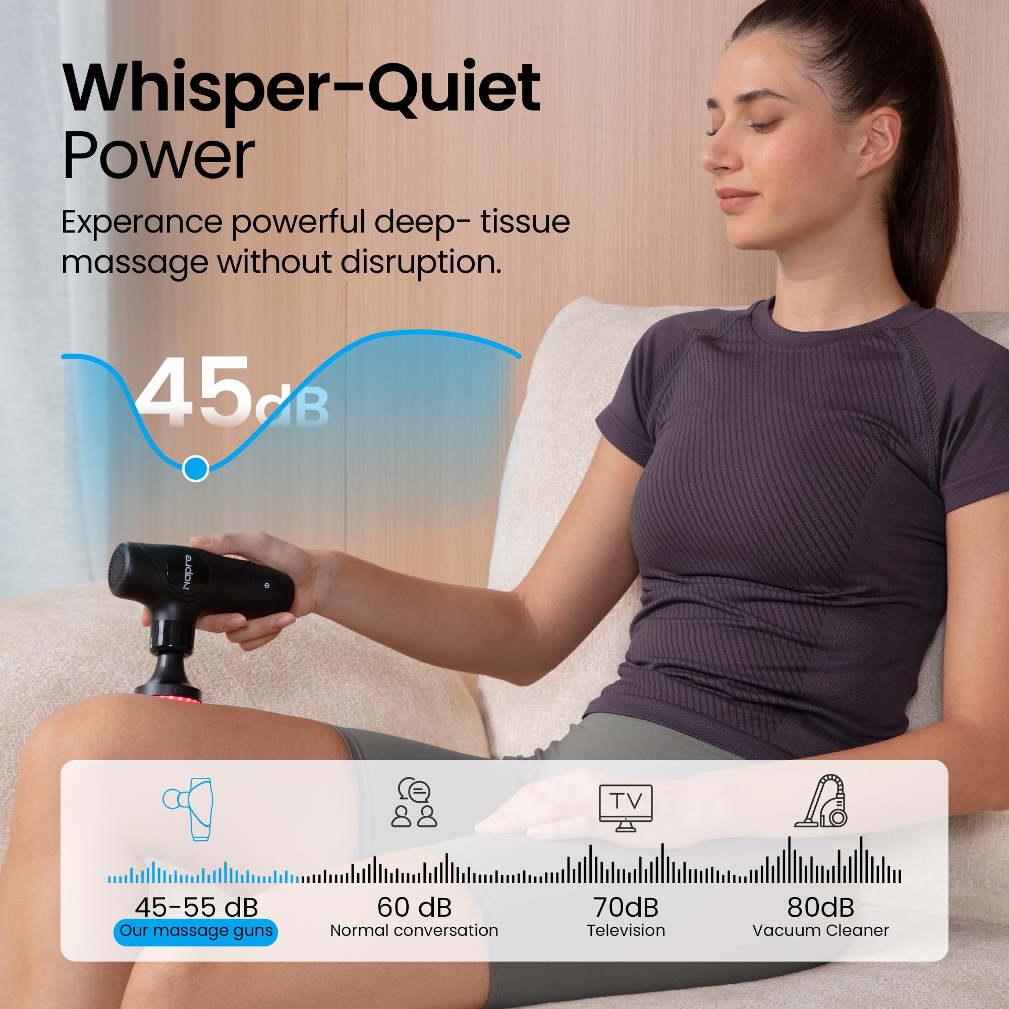 Pistola de Masaje Muscular Calor y Luz roja,NAPRE Mini Pistola Masaje Massage Gun con Mango Desmontable,5 Cabezales,Silencioso,Pistola Masajeadora Muscular Cervical y Espalda–Regalo Para Hombre,Mujer