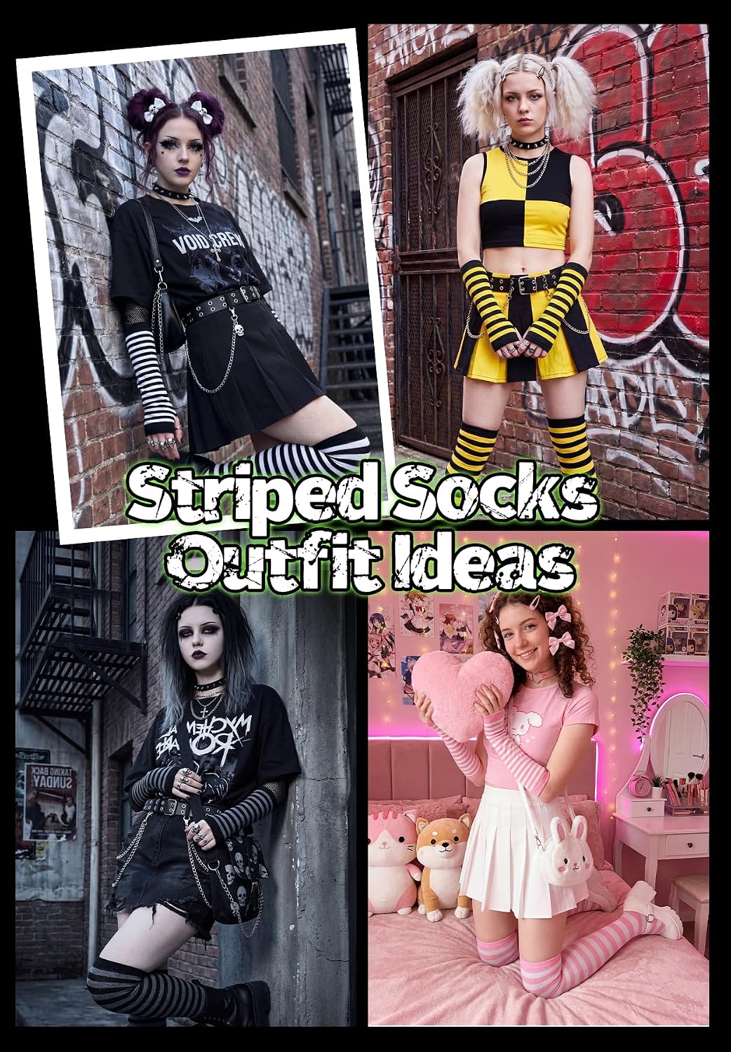 Zando Halloween Striped Women Thigh High Socks Knitted Arm Warmers Set