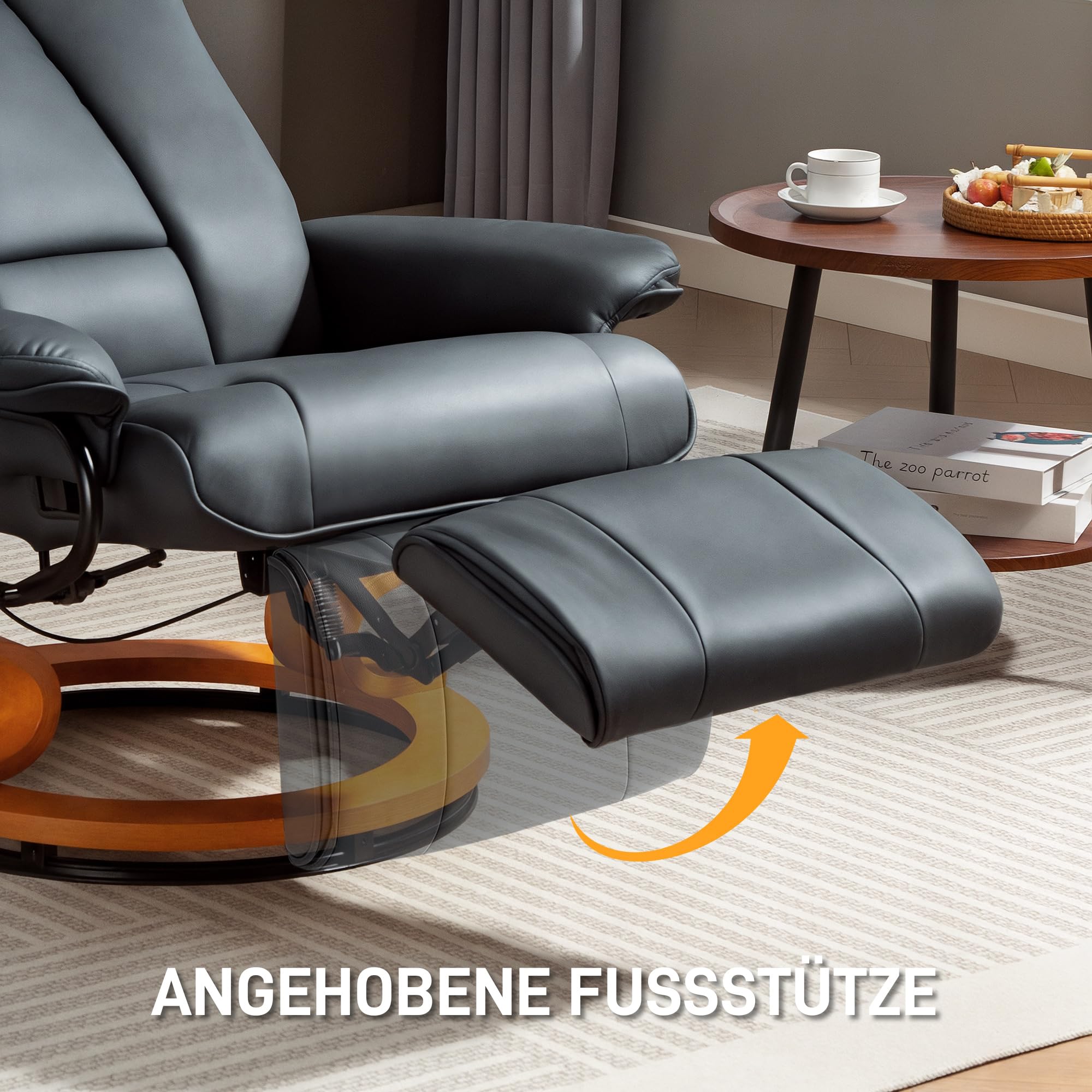 HOMCOM Relaxsessel Fernsehsessel mit Liegefunktion, Drehbarer Ruhesessel TV-Sessel mit Verstellbarer Rückenlehne Liegesessel bis 150 kg Belastbar, Kunstleder, Dunkelgrau