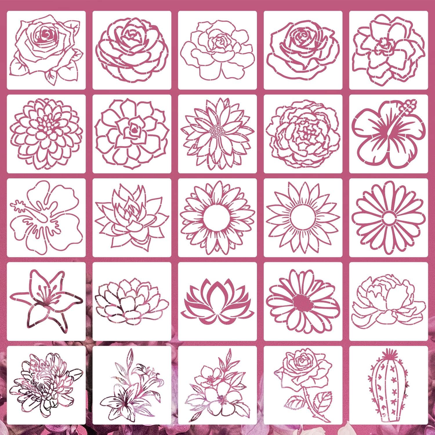 Flower Stencils for Painting on Wood 6” Rose Stencils for Furniture Sunflower Stencil Daisy/Succulent/Lotus Flowers Drawing Templates
