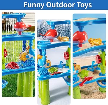 5-Tier Sand and Water Table Toys for Kids Aged 3 4 5 6 7 8, Water Waterfall Sensory Play Table with Beach Toys Accessories, Outdoor Activity Playset for Toddlers 2-4 3-5 4-6, Birthday Gifts
