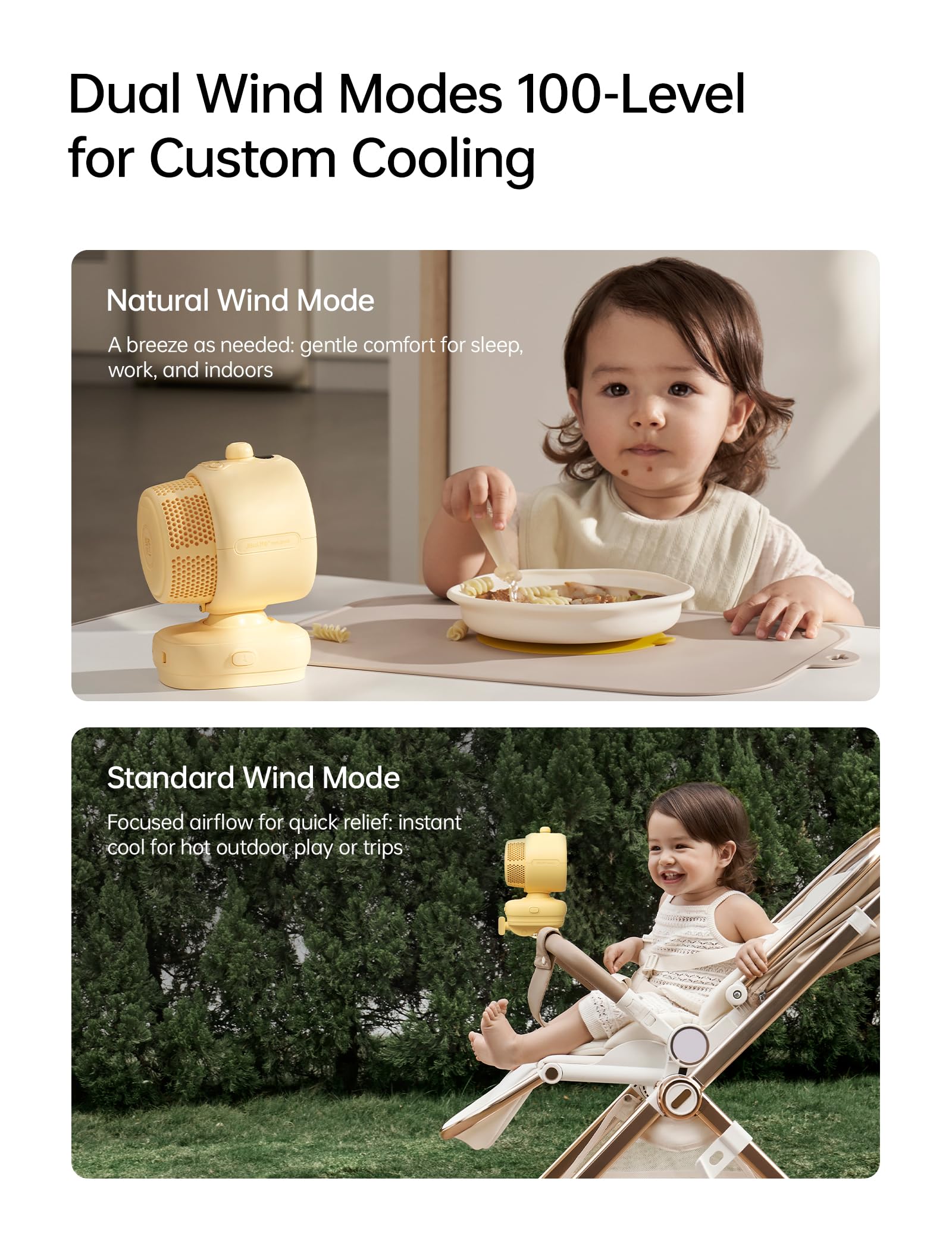 JISULIFE Ventilateur de poussette à clipser 2026-Baby Cool Helper: Oscillation automatique intelligente à 180 ° avec 100 vitesses, batterie super longue de 21 h, ventilateur portable pour berceau