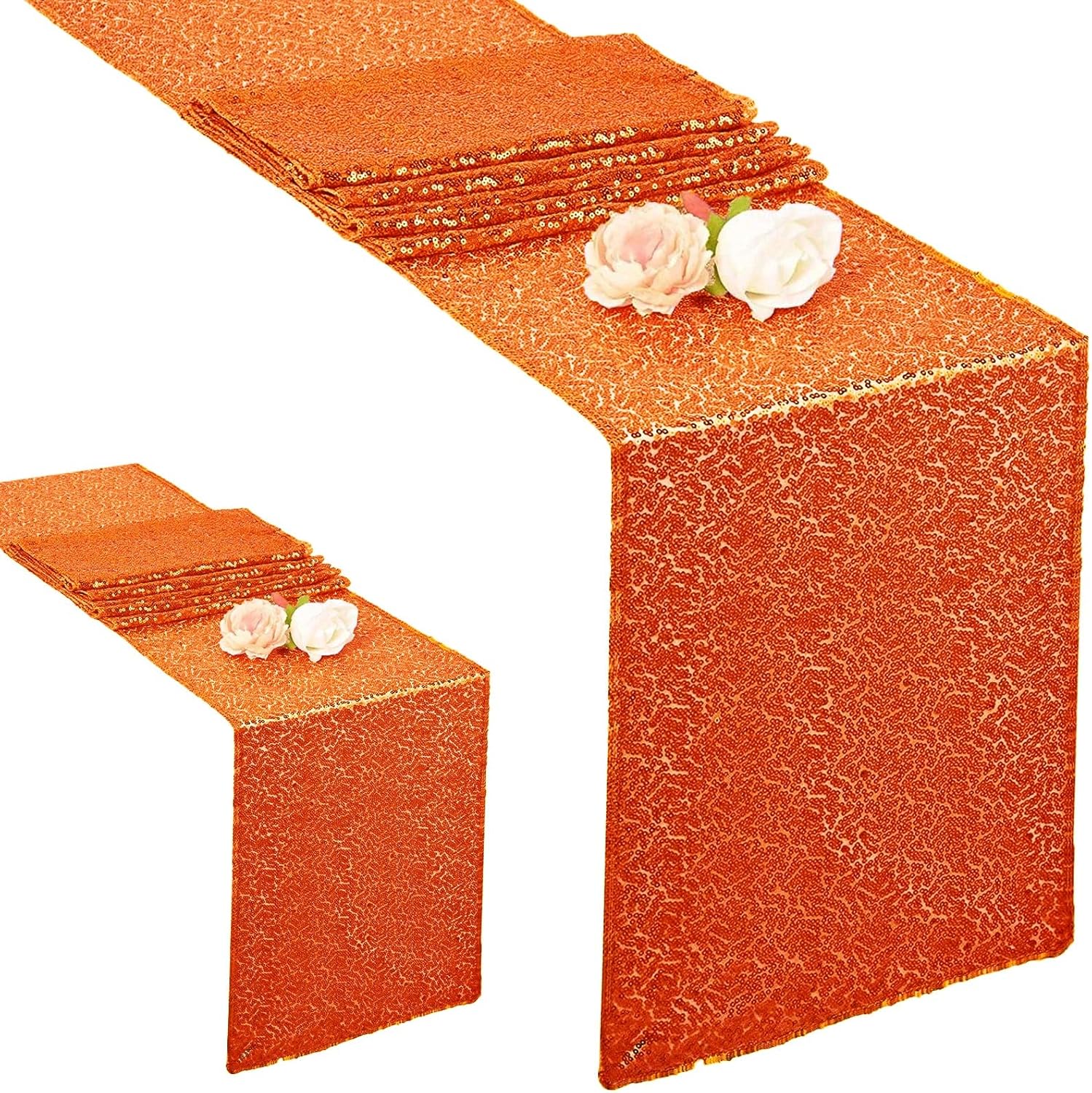 Sequin TableRunner2Pack Orange Table Runner12x108 Inch