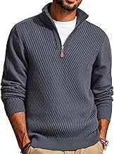 PJ PAUL JONES Men's Turtleneck Pullover 1/4 Zip Troyer Pullover Long Sleeve Knitted Jumper with Turtleneck Sweater Jumper Winter Jumper, darkgray, XL