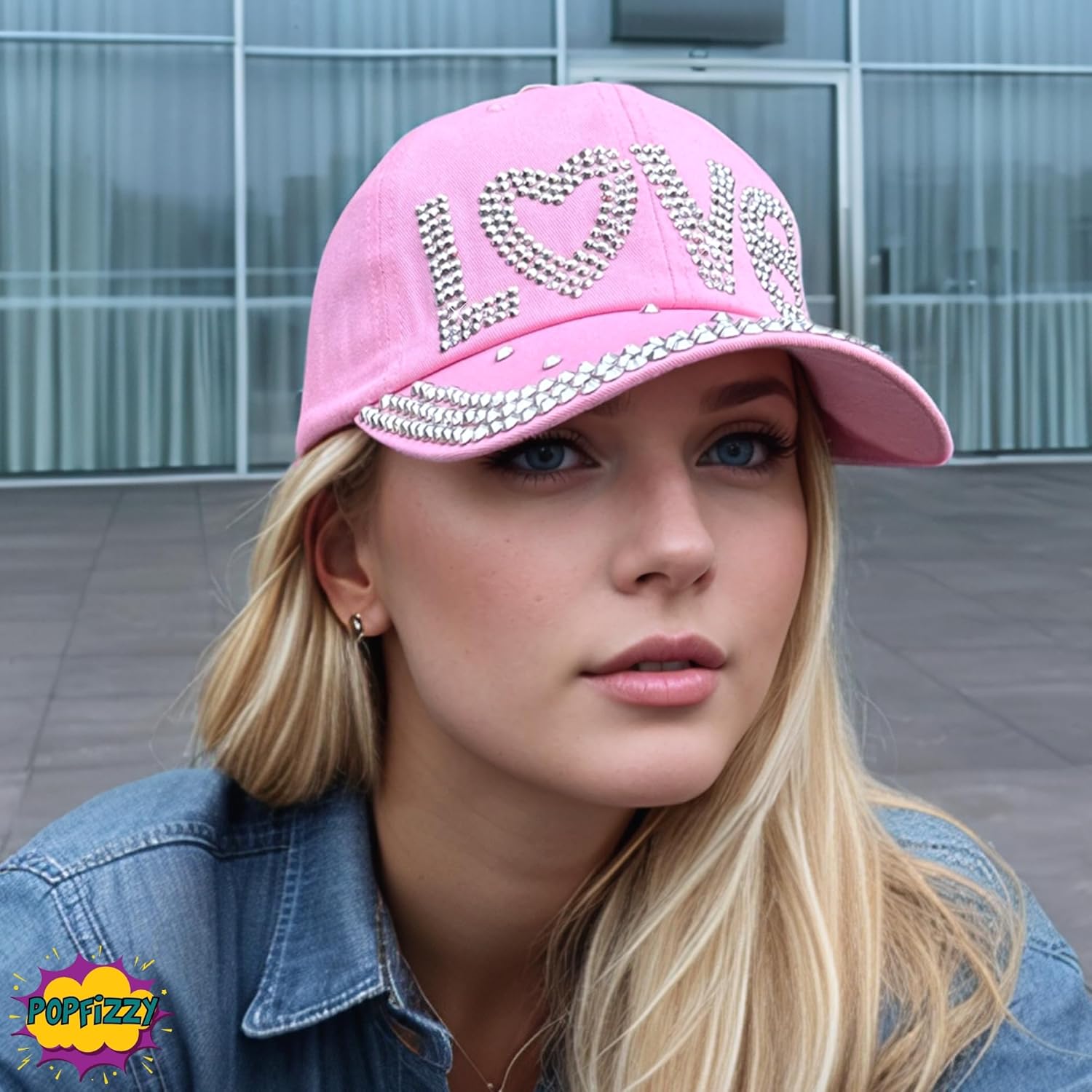 Popfizzy Bedazzled Hat for Women, Rhinestone Denim Hat, Fun Adult Bling Hats, Birthday Gifts for Women, Adjustable, One Size - Image 5