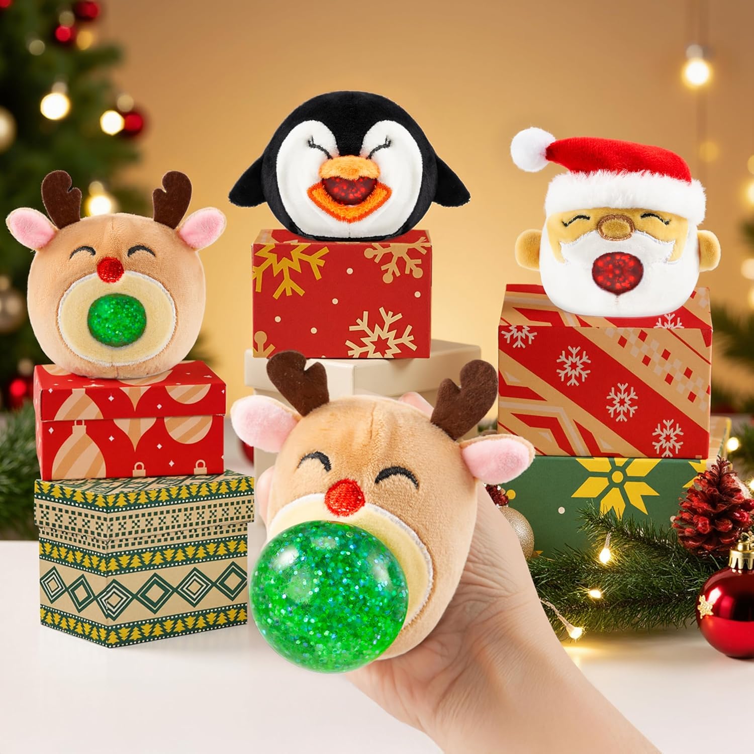 JOYIN 3 PCS Christmas Squeeze Plush Balls, Cute Fidget Toys for Xmas Party Favors, Soft Plushies Relieve Stress and Anxiety, Christmas Funny Toy for Boys Girls