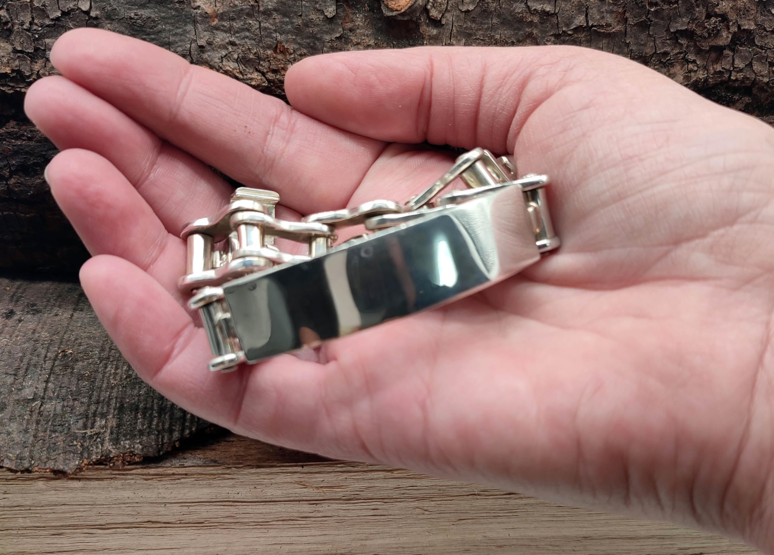 Kiss of Leather schweres Armband aus 925 Sterling Silber Motorradkette Fahrradkette Platte (26.5)