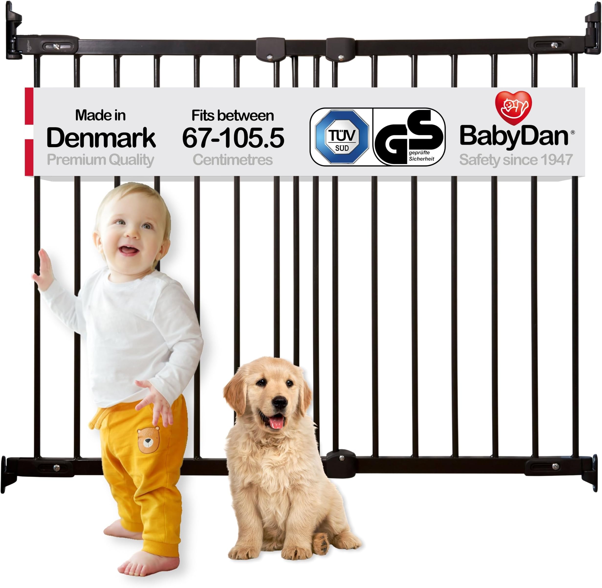 BabyDan FlexiFit, 67-105.5 cm, Extendable and Flexible Stair Gate/Baby Gate/Safety Gate, Metal, Black, Made in Denmark - (Pet Gate/Dog gate)