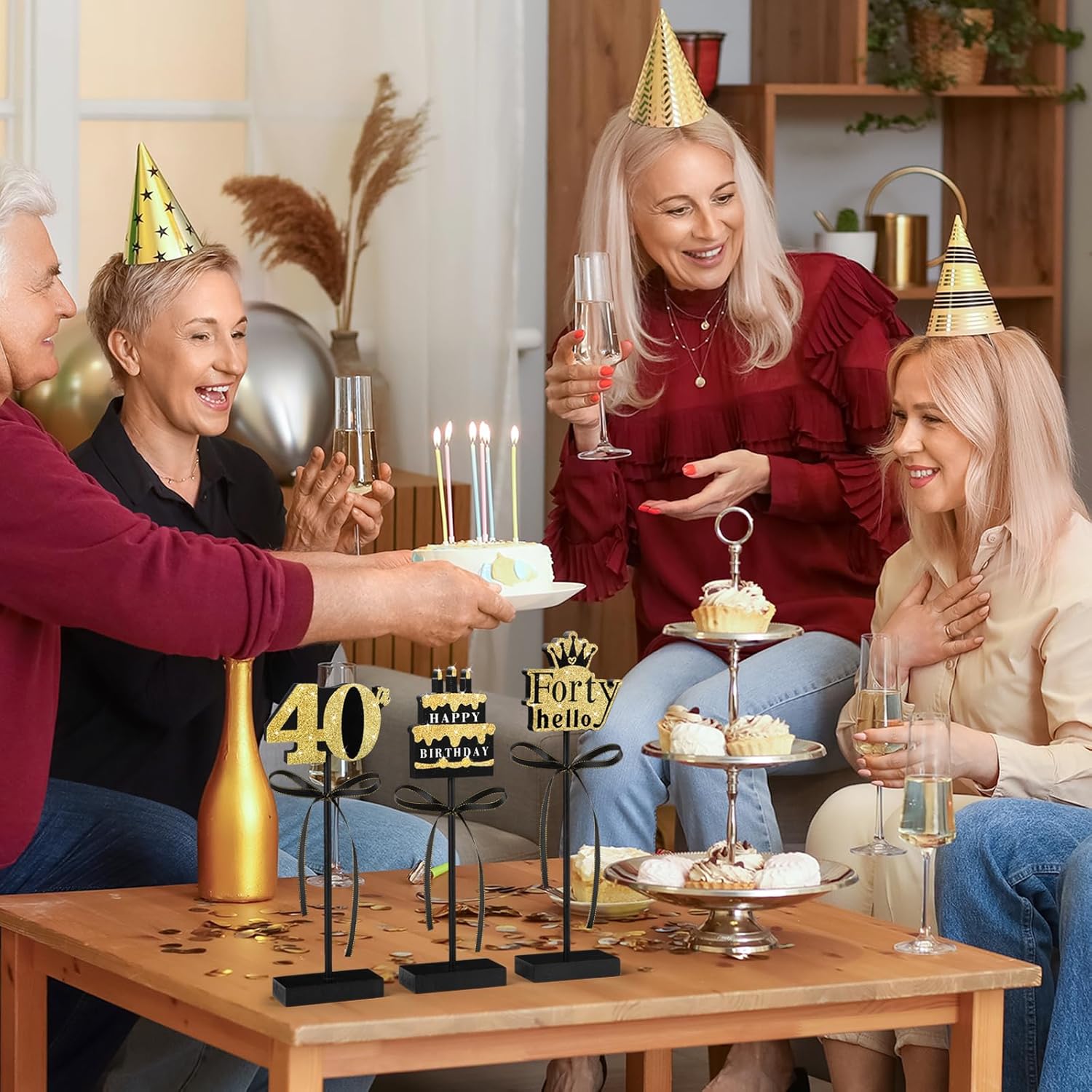 3 Pcs 40th Birthday Table Decorations Wooden Signs,Happy 40th Birthday Tiered Tray Decorations for men women Birthday Party Decor (40) - Image 6