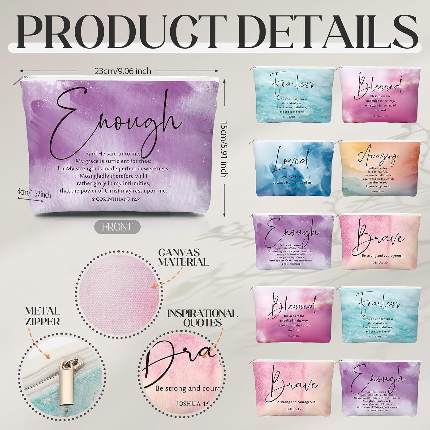 Fumete 6 Sets Christian Gift Sets for Women Church Gift Glass Cup Tumblers Lid Straw Makeup Bag Mini Religious Mirror Bulk for Sunday School Teacher Nurse(Watercolor Style,Bright)