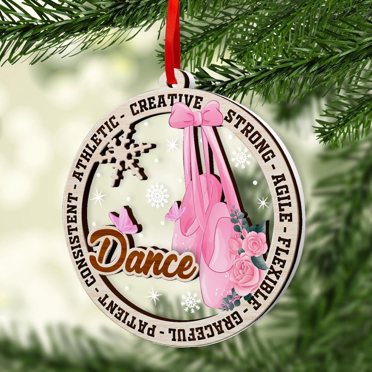 Dance Christmas Ornaments, Ballet 2 Layer Wood & Acrylic Ornament for Girl, Kids Dancer Ornament Decoration, Sports Fan Ornaments 2025, Dance Gifts for Christmas Decor.