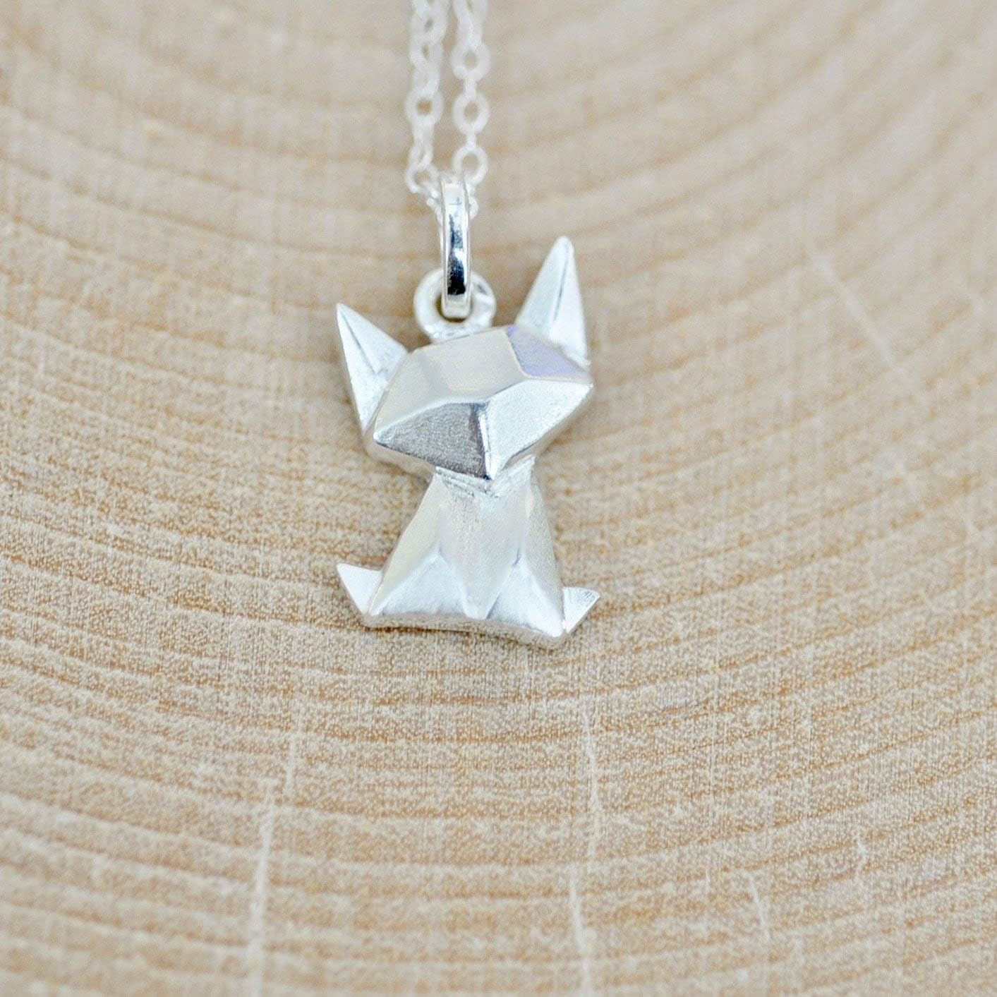 Origami Cat Necklace in Sterling Silver 925 with 16 Inch Chain - Image 5
