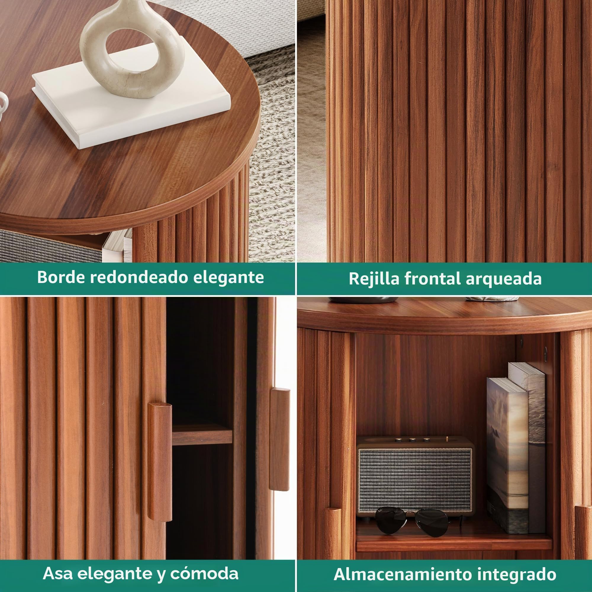 YITAHOME Mesa Redonda con Armario de Puerta corrediza, Mesa Auxiliar con Estante de Almacenamiento de 2 Niveles para Dormitorio, Comedor, Sala de Estar, Oficina en casa o apartamento, Mesa de café