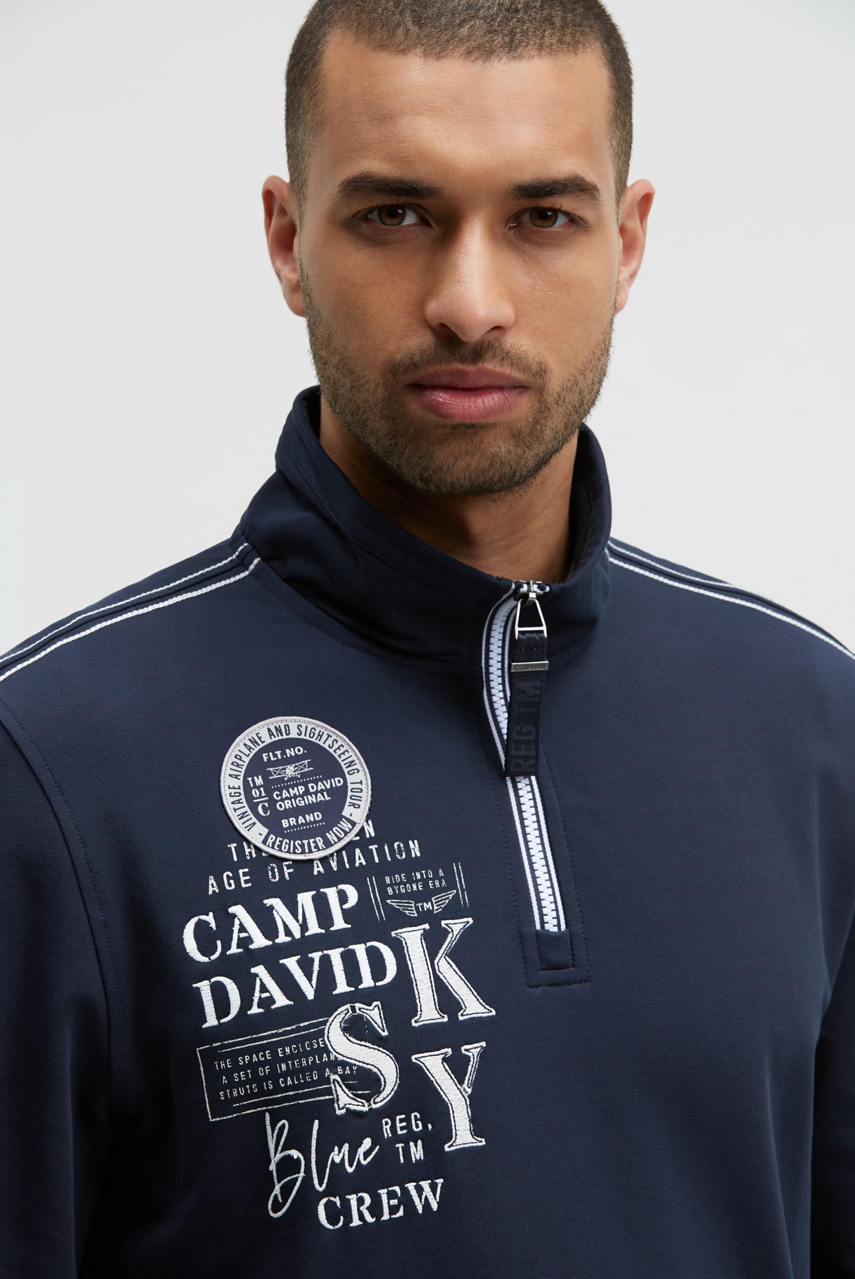 Camp David Herren Troyer-Sweatshirt mit Zipper und Artworks Blue Navy