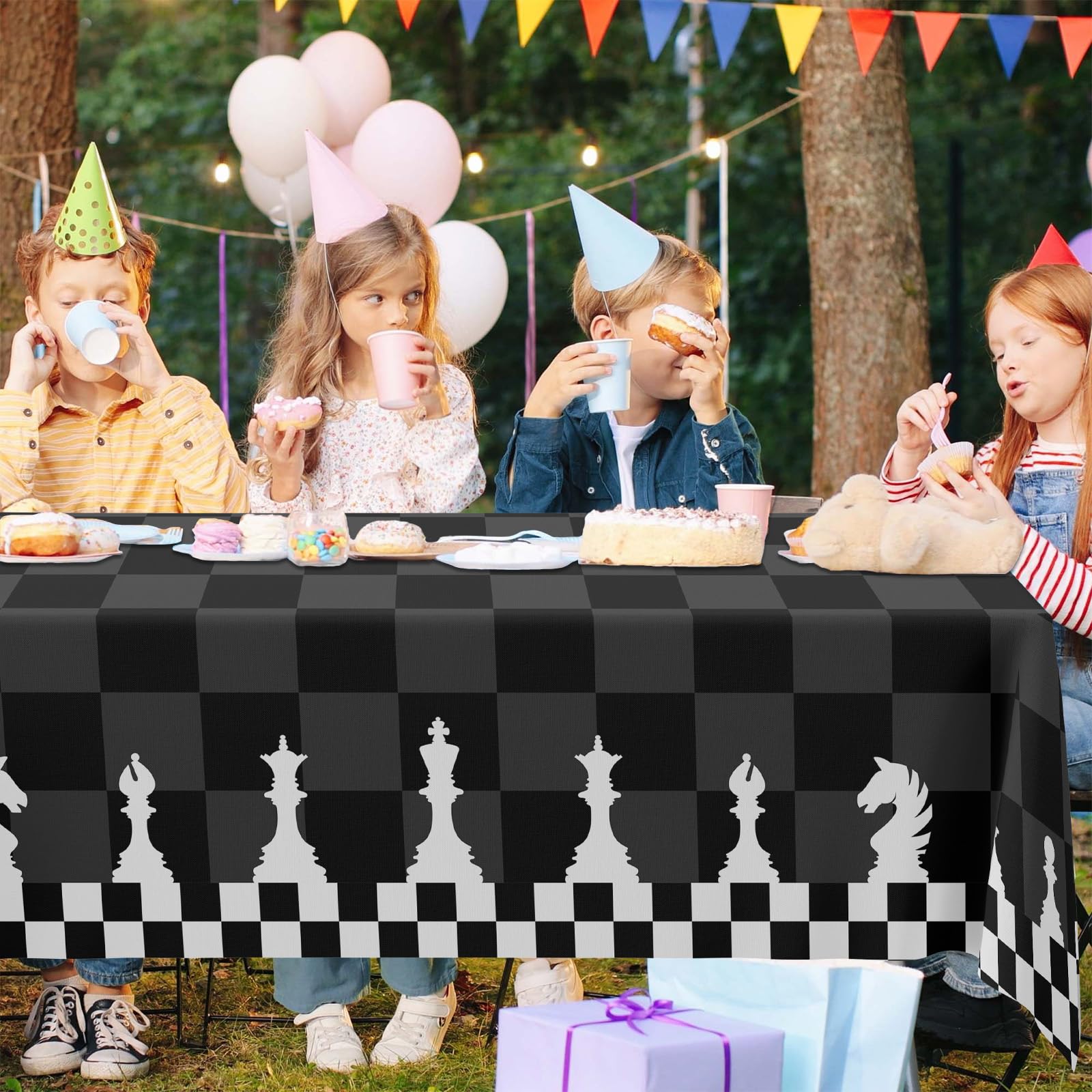 GZBJMYGS Chessboard Print Tablecloth - 53x98 Inch Black & White Checkered Party Table Cover - View #6
