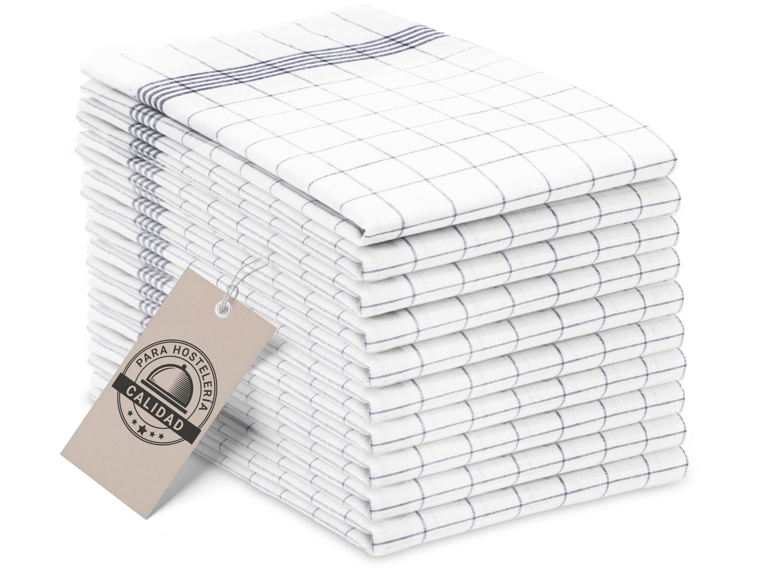 ZOLLNER Juego de 10 paños de Cocina de algodón de 50x70 cm - Muy absorbentes y duraderos - Lavables hasta 95 °C - a Cuadros Grises y Blancos - Calidad gastronómica - Oeko Tex®