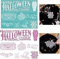 Vista 10 de Plantilla de serigrafía con patrones de sentimientos temáticos de Halloween, reutilizable, autoadhesiva, para decoración/impresión