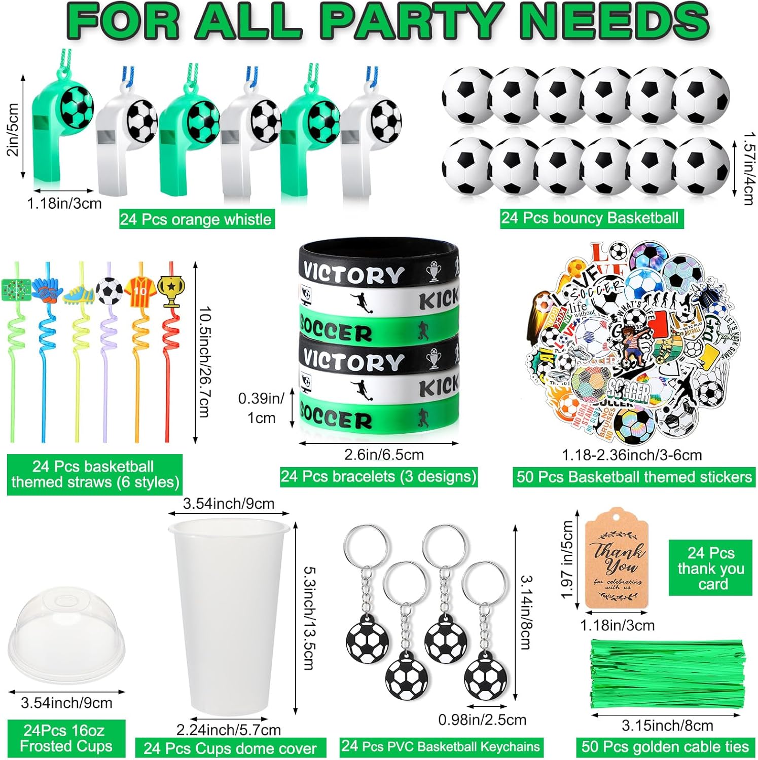Weysat 268 Pcs Soccer Party Favors Sets for 24 People Birthday Gifts Goody Cups with Straws Key Chains Whistles Silicone Wristbands Stickers Thank You Tags for Party Supplies ( Soccer) - Image 2
