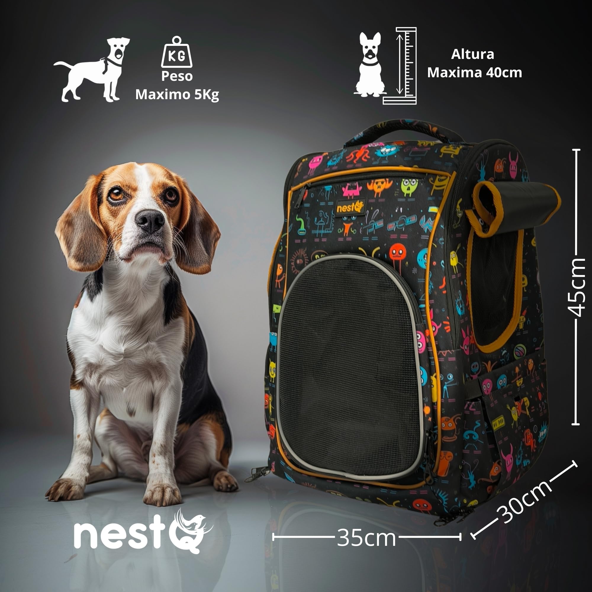 Mochila Transportín Perros Gatos 5kg Extraterrestres 45x35x30 | hasta 5 kg, 45x35x30, para gatos/perros