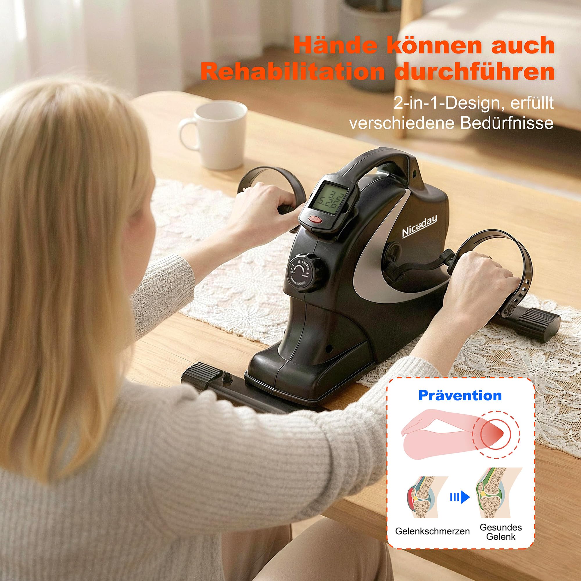 Niceday Pedaltrainer für Arme und Beine mit 8 Magnetstufen und LCD Display | Leiser Beintrainer mit LCD und Tragegriff, perfekt für Senioren, Büroarbeit und gelenkschonendes Training im Sitzen geeignet