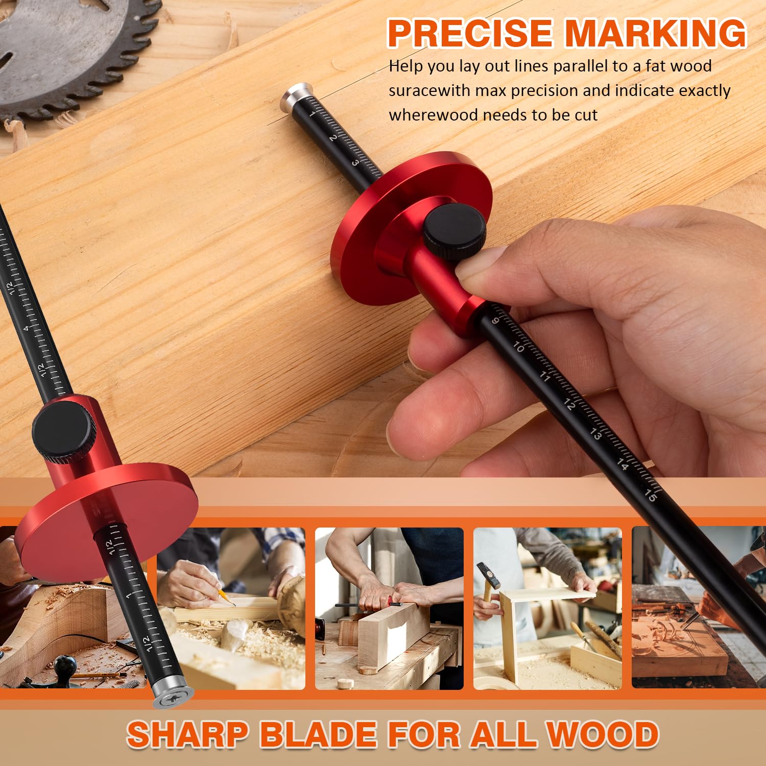 Euro Wheel Marking Gauge for Woodworking,Aluminum Alloy Wood Measuring Tools with Graduated Inch & MM Scale Precision Wood Scribing Marking Tool for Carpentry — Amazon image 3