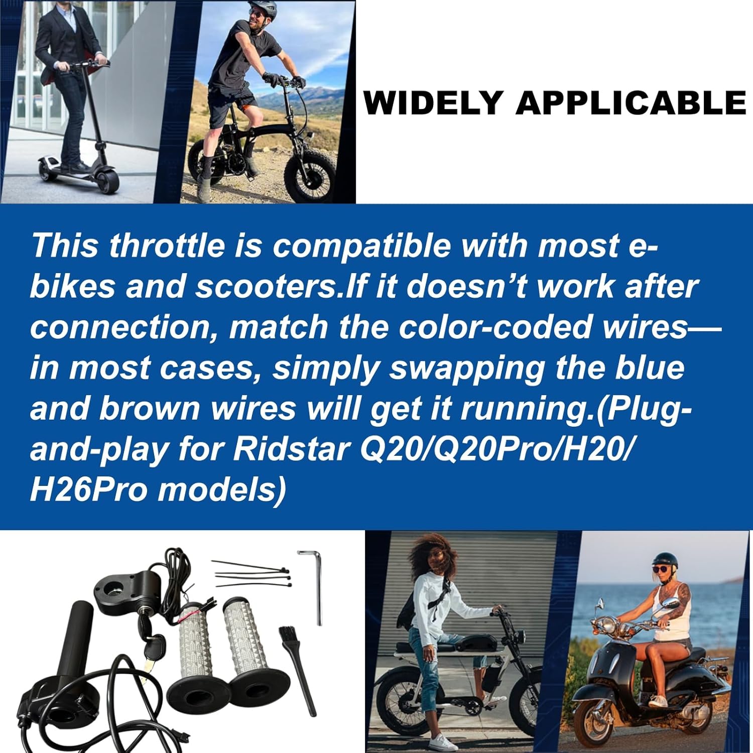 Surron Throttle for Ridstar Q20, Full Twist Throttle with Rolling Bearing, Plug and Play Ebike Throttle Compatible with Ridstar Q20/Q20Pro/H20 Electric Dirt Bike (Ignition Switch)