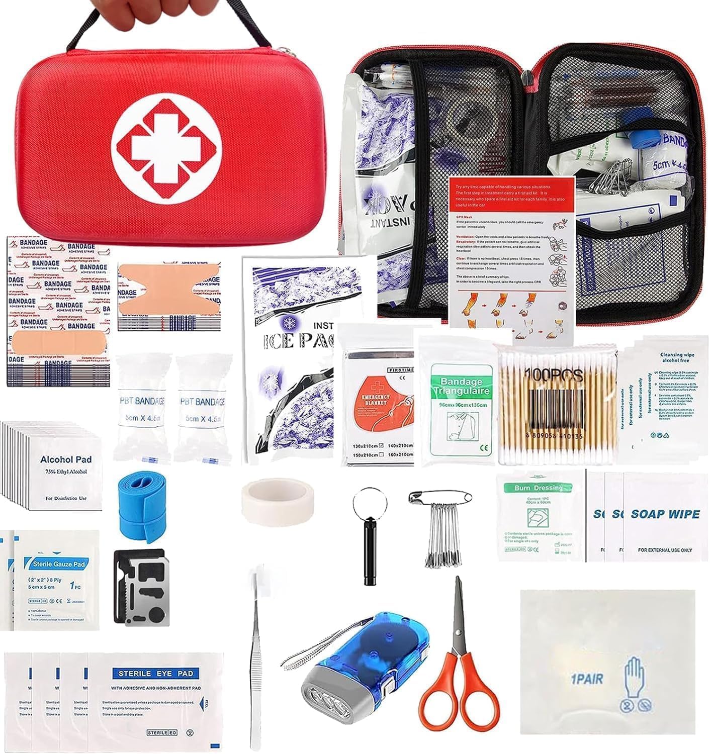 189pcs Compact Waterproof First Aid bag Suitable for Home School Office Travel Car Camping Hiking Sports