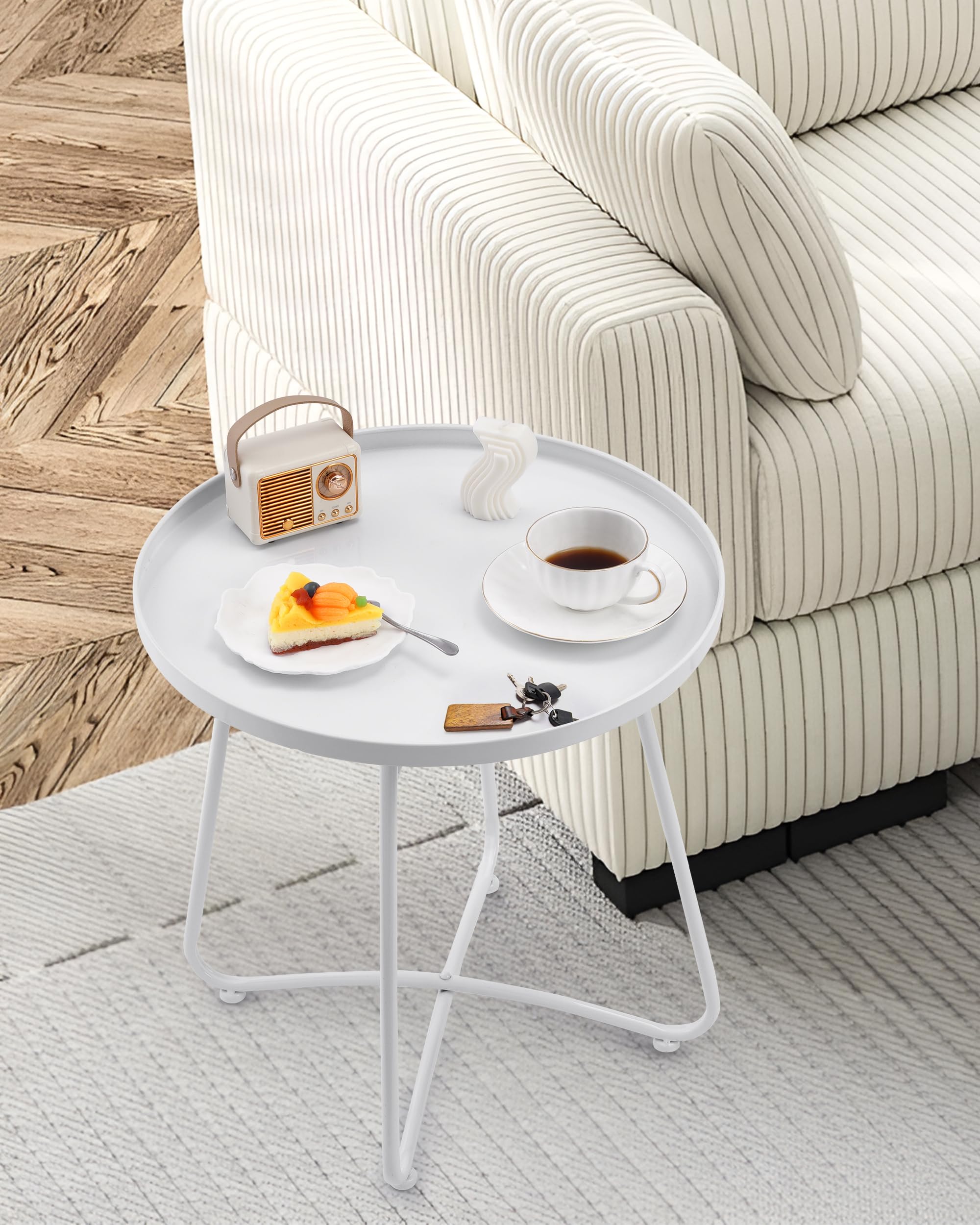 Small Side Round Table for Living Room Bedroom Weather Resistant Outdoor Side Table Metal Patio Tables for Garden