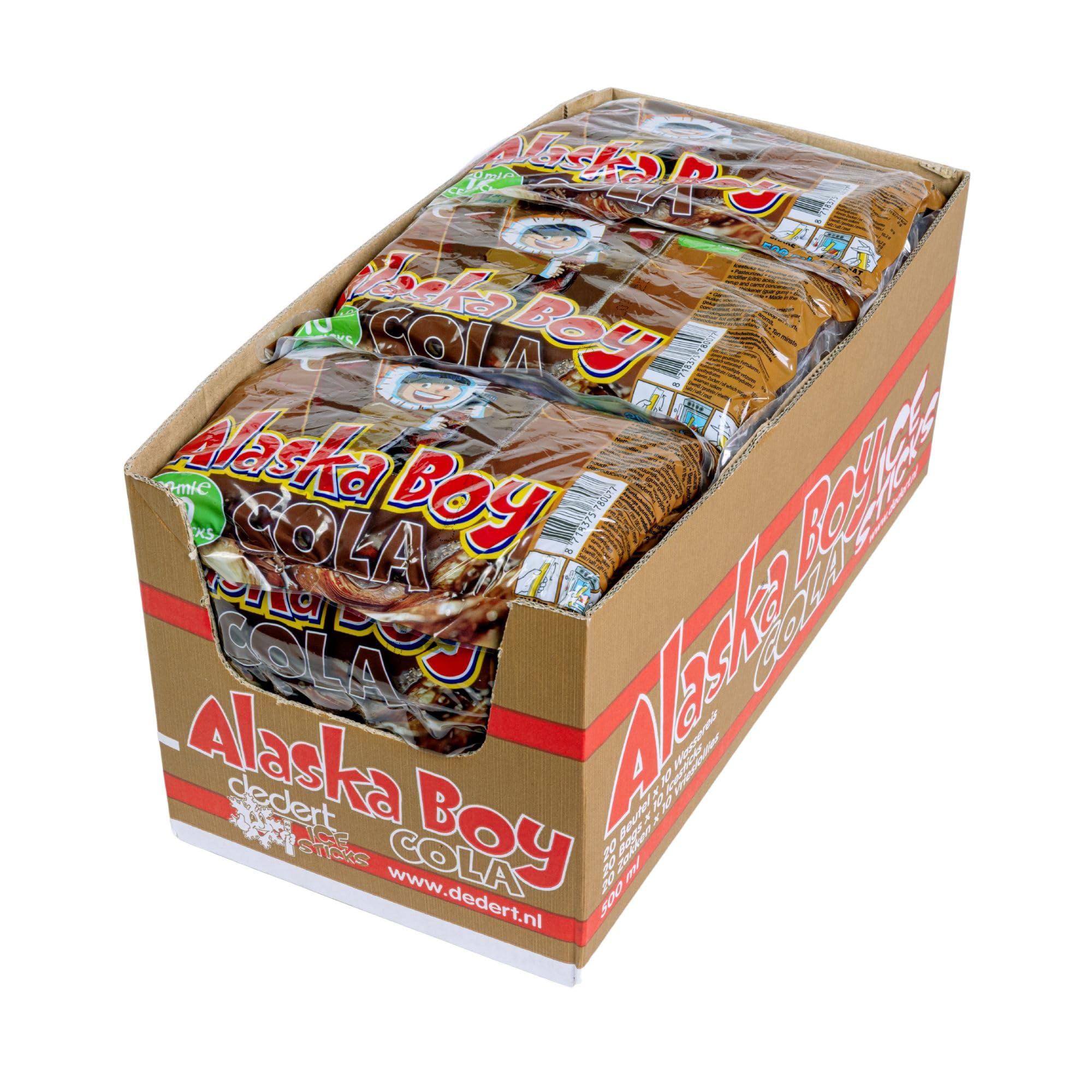 Alaska Boy Icesticks Cola (20x 500ml) | 200x Wassereis mit je 50ml | Vegan, Glutenfrei und Laktosefrei | Wassereis-Großpackung mit Cola-Geschmack Stangeneis zum einfrieren