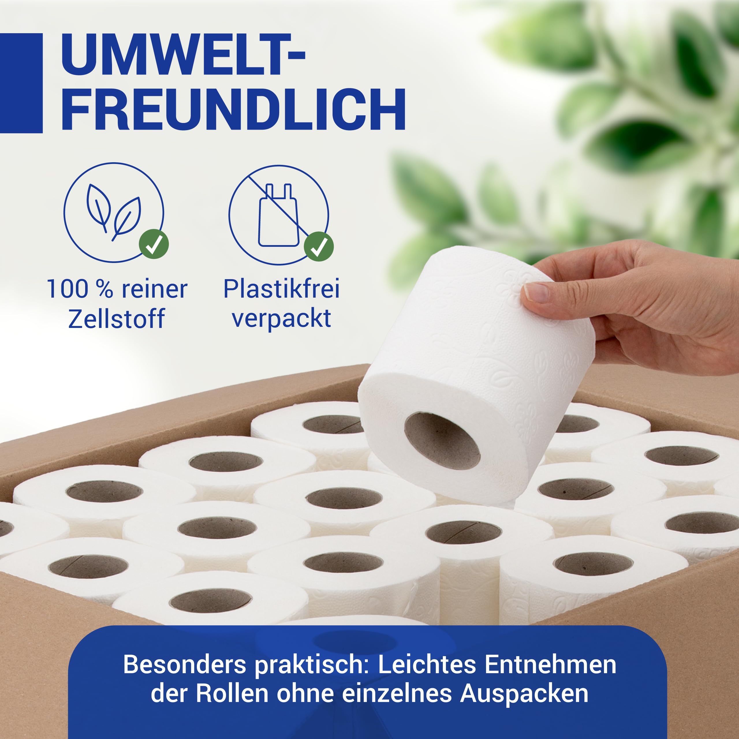 Toilettenpapier 3 lagig 80 Rollen Großpackung XXL Vorratspack | Plastikfrei verpacktes WC Papier aus Zellstoff, 150 Blatt, 3 lagig, ideal für die Toilette, Camping & Spar-Abo