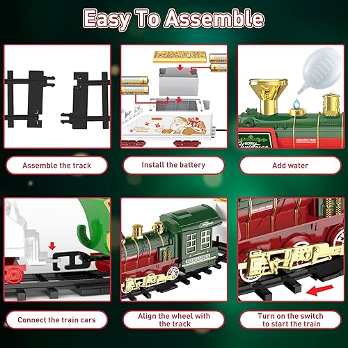 Miniatura 5 de Juego de tren de Navidad Juguetes de tren colgante con luz ahumada y sonido para niños y niñas, juego de tren alrededor debajo del árbol de Navidad
