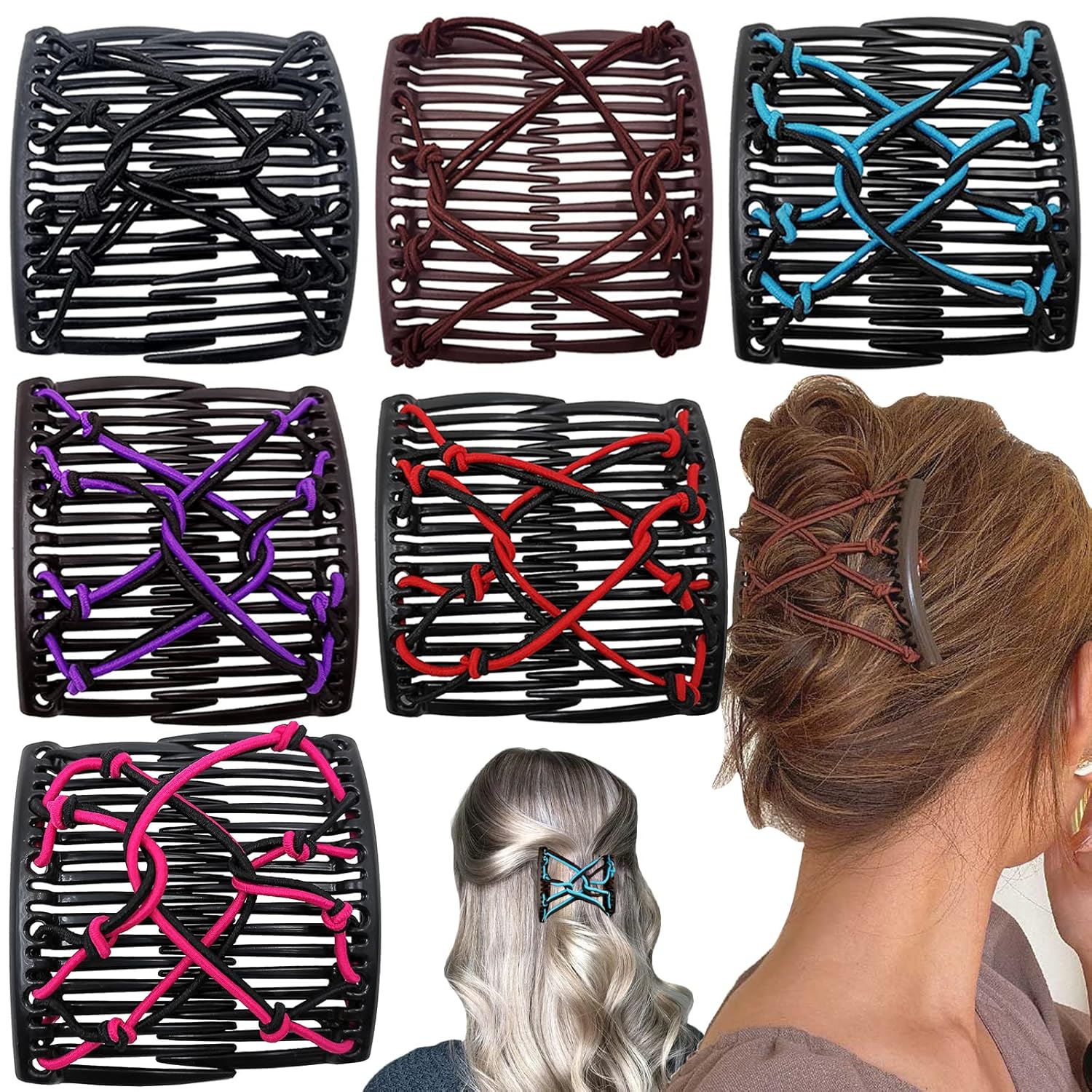 6 Pieces Stretchy Double Comb Hair Clip Magic Hair Side