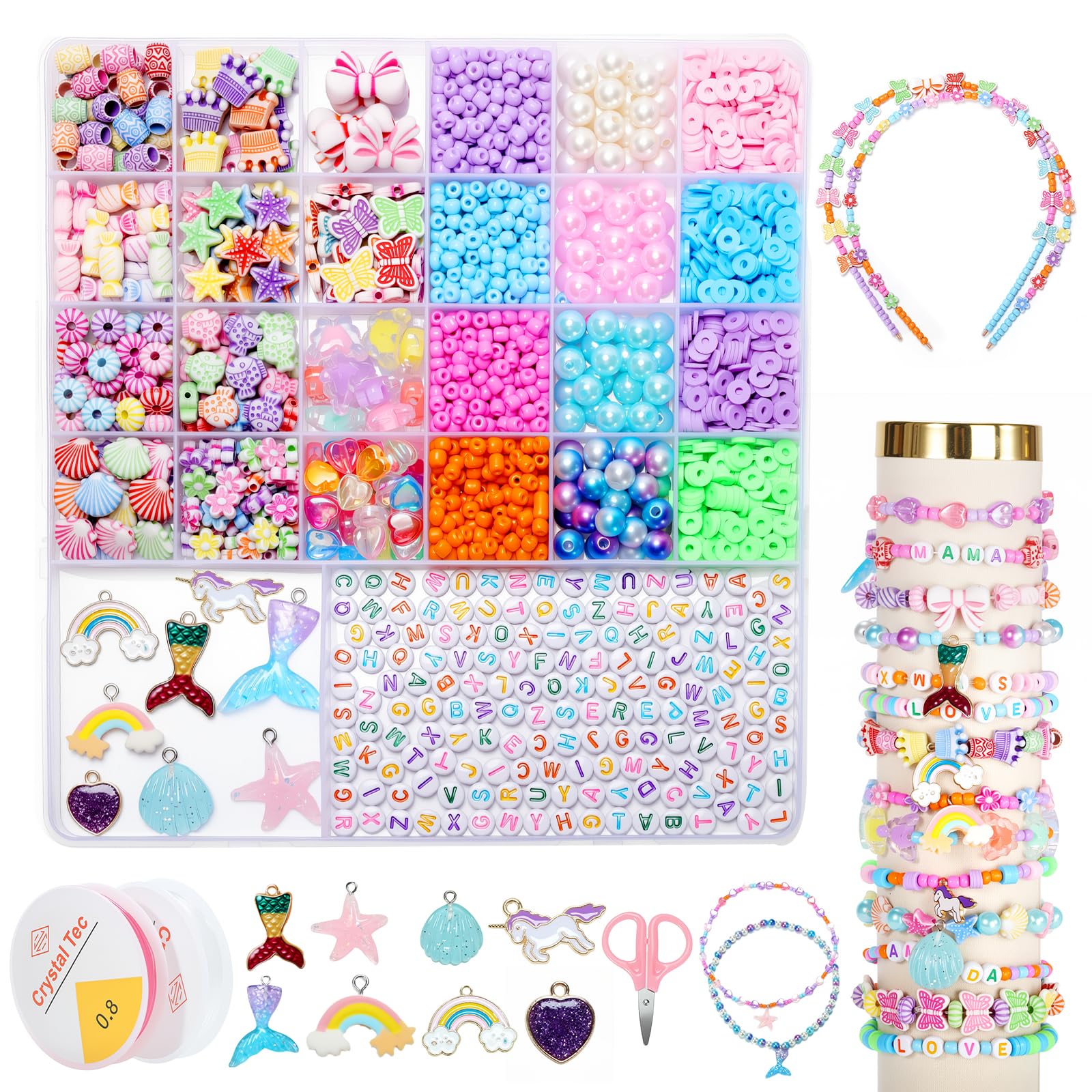 WONDEROFORU Bracelet Making Kits for Girls, Jewellery Making Kit for Girls Art Craft for Kids Age 4 5 6 7 8, Beads for Friendship Bracelet Kits Birthday Gifts