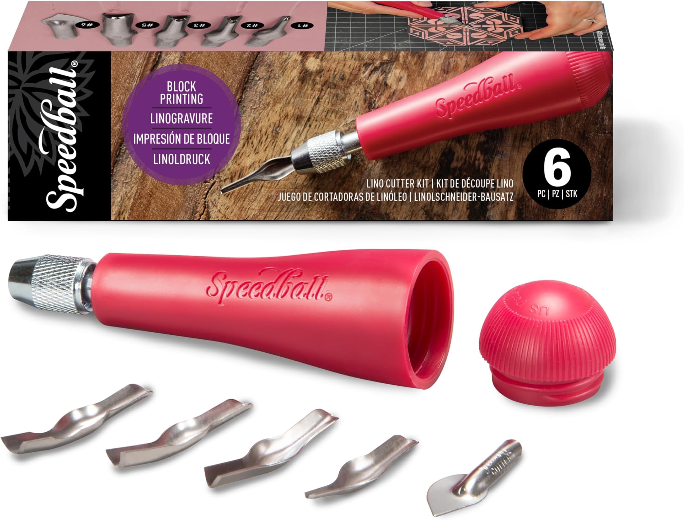 Linoleum Cutter - 5 Assorted Lino Cutters Includes Plastic Storage Handle,