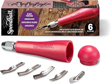 Speedball 4131 Linoleum Cutter – 5 Assorted Lino Cutters Includes Plastic Storage Handle, Made in The USA