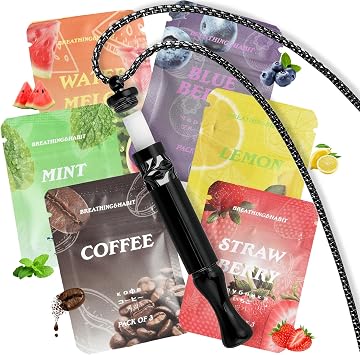 Breathing Necklace with Resistance,Portable Stainless Steel Breathing Necklace with 6 Flavoured Filters for Meditation Office & Travel,Anxiety Relief