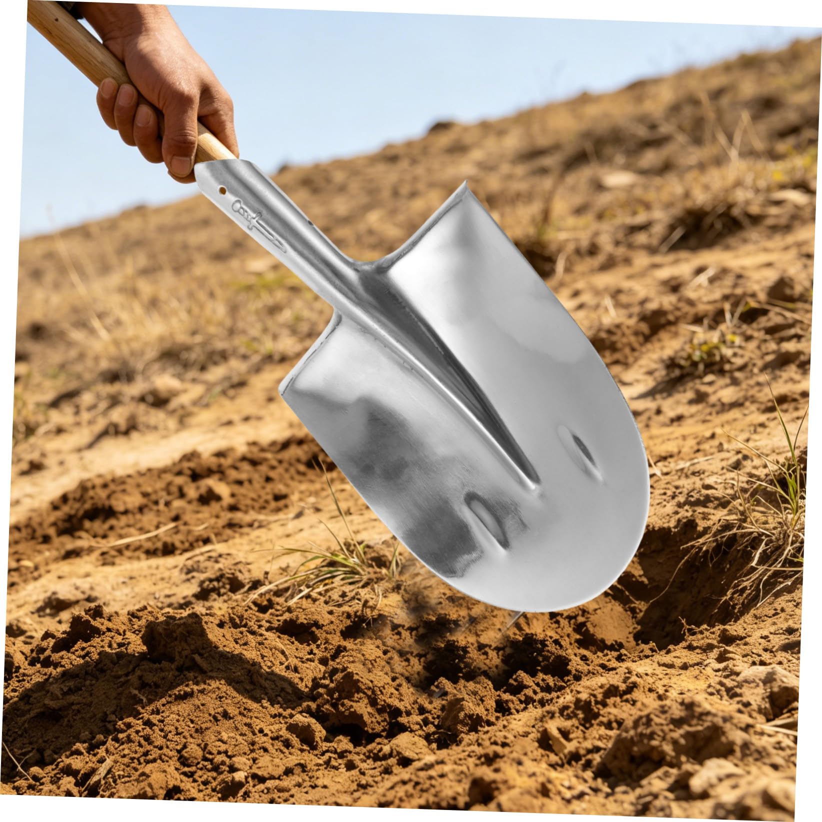 NUOBESTY Pala de Acero para Agricultura Borde Redondeado, Color Plata, Resistente y Fácil de Instalar para Plantar y Hacer Zanjas Suelo