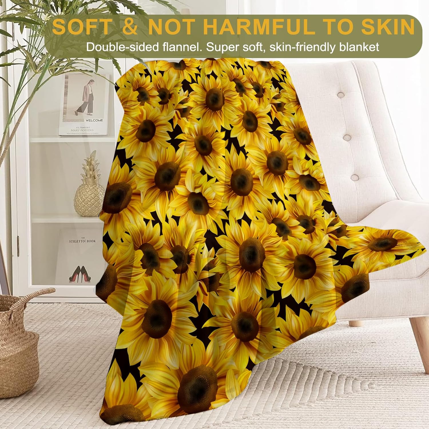 Sunflower Blanket Plush Flannel Throw Blanket - Ultra Soft & Warm, Comfy & Lightweight - Perfect for Couch, Travel, Bedroom, Bed, Living Room - Cozy, Fuzzy Gift 50in×60in - Image 2