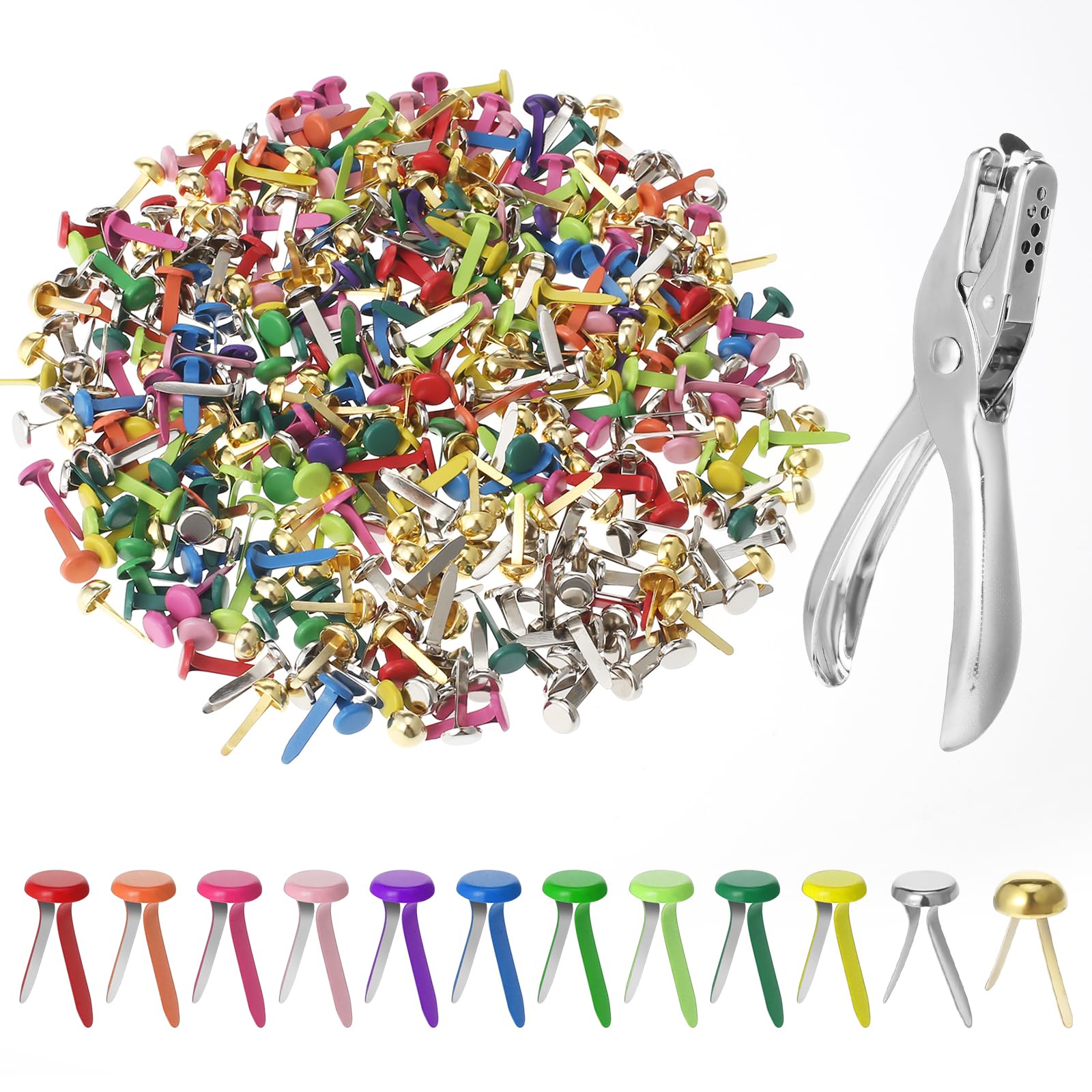 400 PCS Split Pins Paper Fasteners, 8 x 17mm Multicolor Split Pins, Scrapbooking Brads with 1 Single Hole Punch