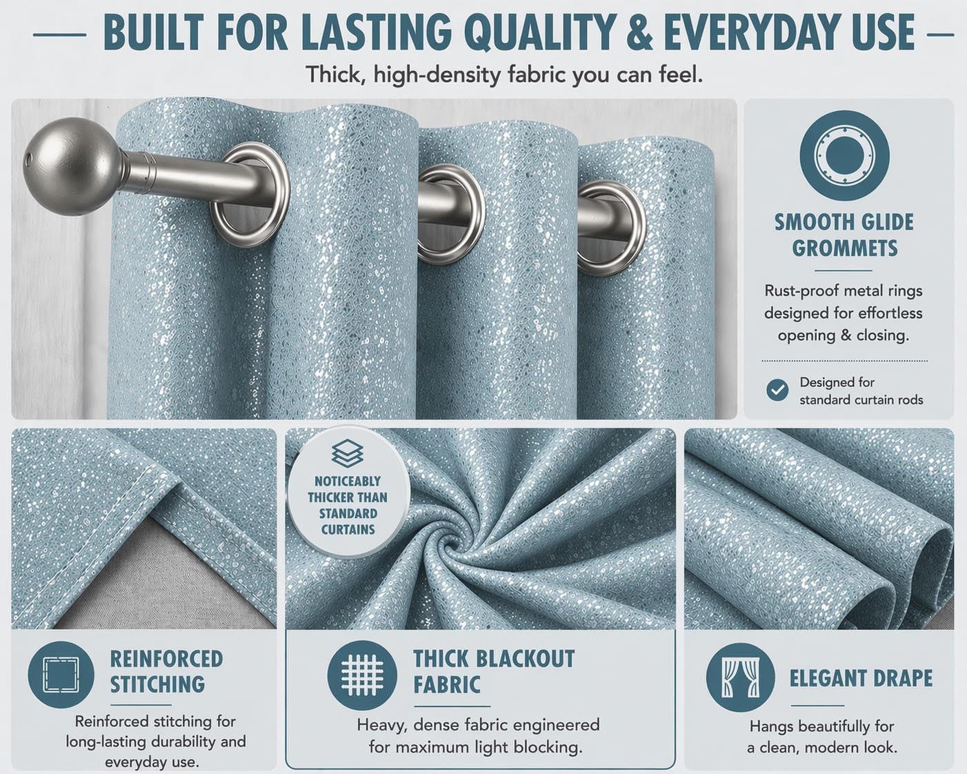Dainty Home Blackout Curtains 76 x 84 Inch – Thermal Insulated Window Curtains for Bedroom & Living Room, Room Darkening Drapes, Noise Reducing Energy Saving Panels, 2 Panel Set (38” Wide Each)