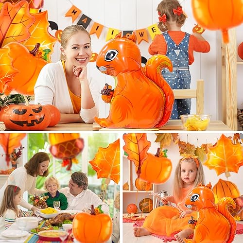 Miniatura 4 de 25 globos de otoño, globos de fiesta de Acción de Gracias, globos grandes de Mylar de mylar, arce, pino, calabaza, hoja de ardilla, globos para