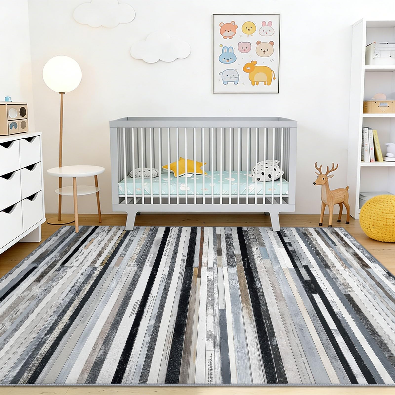 Tapis de salon géométrique moderne doux motif rayures gris 50x80cm