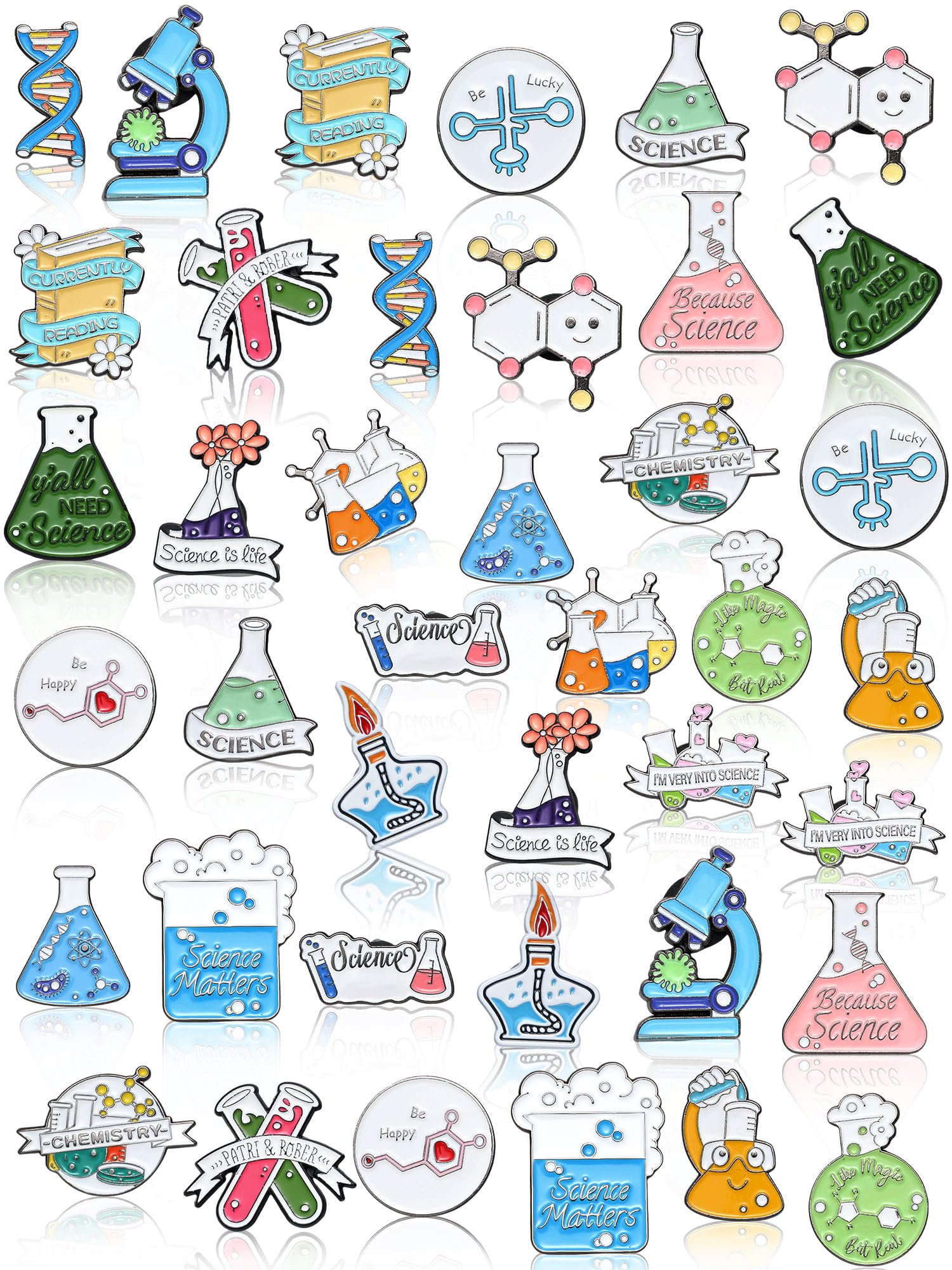 40 Pcs Science Enamel Pins for Badge Science Brooch Bulk Cute Kawaii Cartoon Scientist Pin Lapel Laboratory Chemistry Pin Back to School for Teacher Lab Week Gifts Backpacks Kids Adults Caps Bags