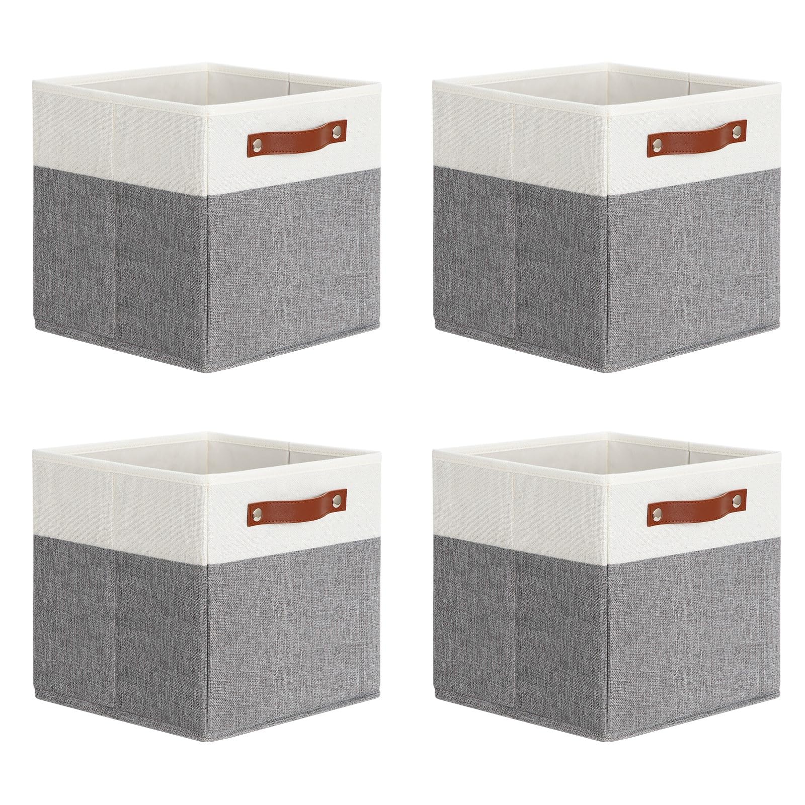 DULLEMELO 11x11 Storage Cubes, Collapsible Sturdy Cube Storage Bins With Handles for Organizing,Fabric Storage Cubes Baskets for Shelves Nursery Closet Home Organization and Storage (White&amp;Grey)