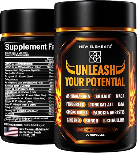 Suplemento de refuerzo de testosterona natural para hombres  Refuerzo de prueba con Tongkat Ali, Fadogia Agrestis, Shilajit, Ashwagandha, Ginseng,