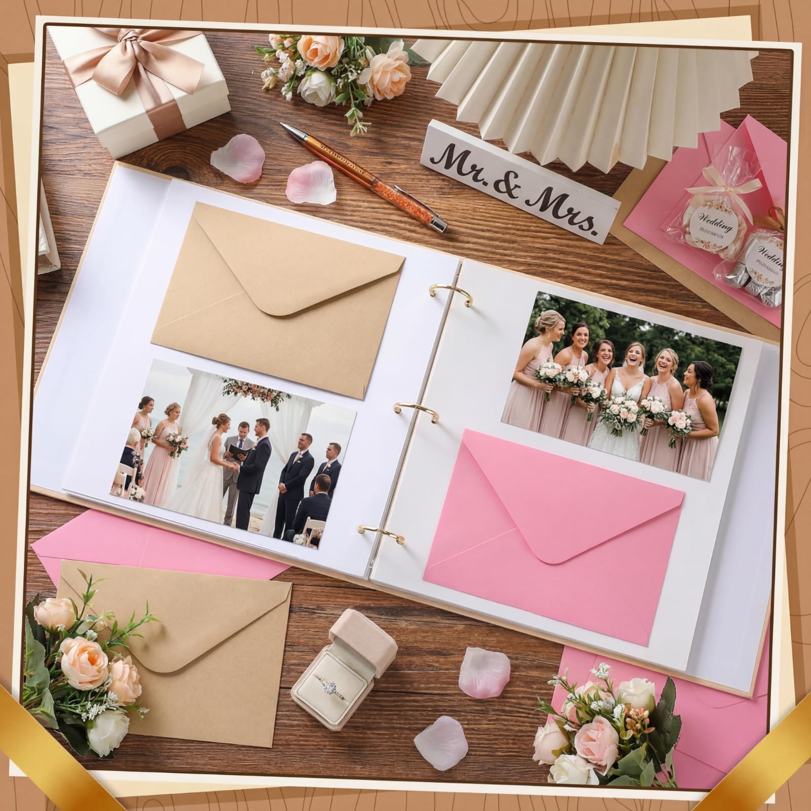 Sabary Album photo en papier vierge avec 20 enveloppes de 10 x 15 cm - Lettres à la mariée - Album photo de mariage - Album souvenir de mariage - Album souvenir de mariage
