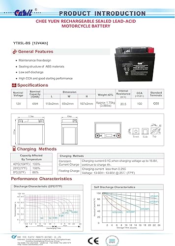 Miniatura 5 de Casil YTX5L-BS - Batería SLA Power Sport de 12 V 4 AH 80 CCA - Batería Casil